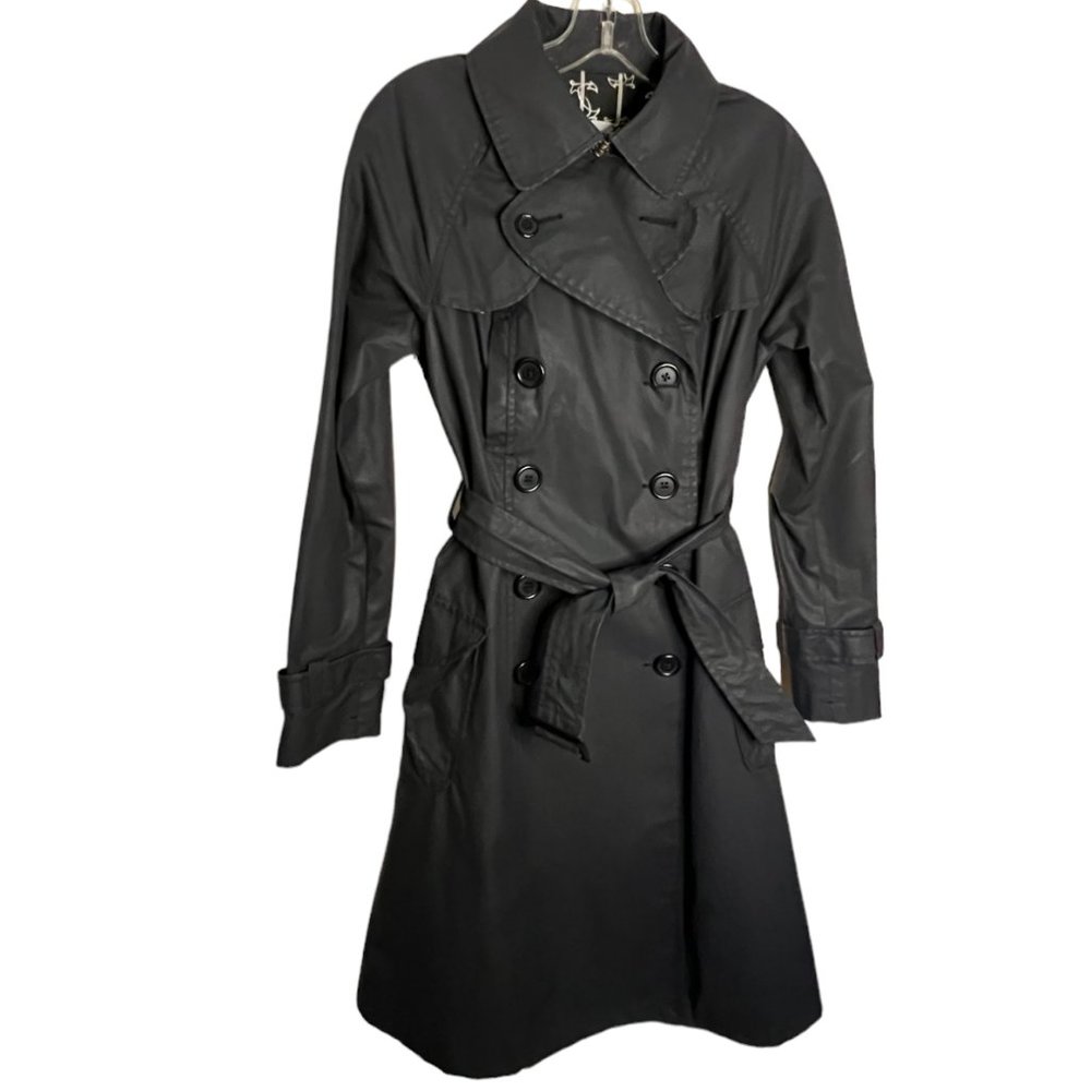Women's Old Navy Black 100% Cotton Button Down Lined Trench Coat, Size XS